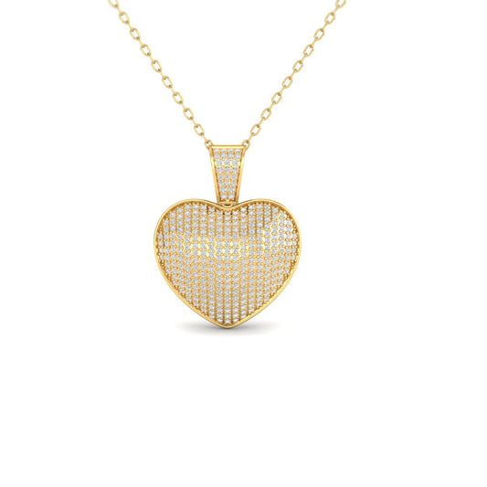 Pave Set Diamond Heart Pendant in 18K Yellow Gold Over Sterling Silver