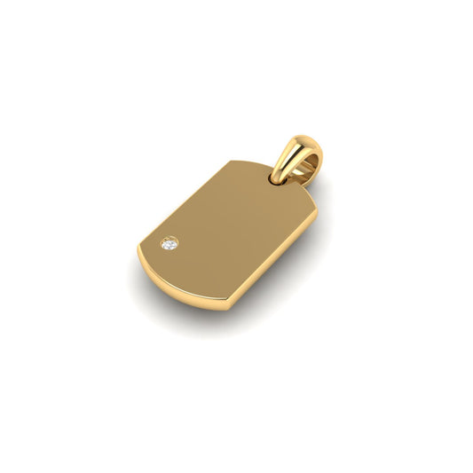 Dog Tag Pendant with Round Cut Diamonds in 18K Yellow Gold Over Sterling Silver