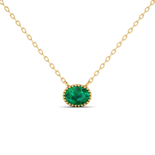 1.0CT Oval Emerald Pendant Necklace In Sterling Silver