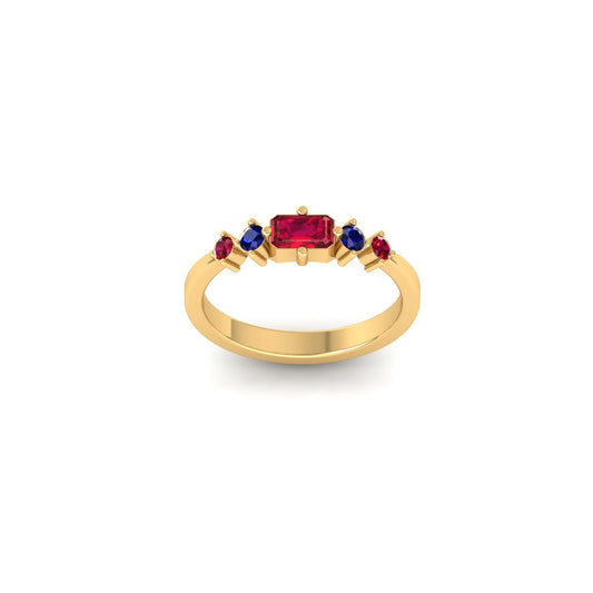Emerald Cut Ruby and Sapphire Gemstone Ring