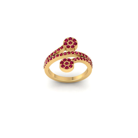 Red Ruby Flower Adjustable Open Engagement Ring for Women