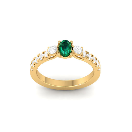 1.50CT Oval Cut Green Emerald Engagement Ring in 18K Yellow Gold Over Sterling Silver
