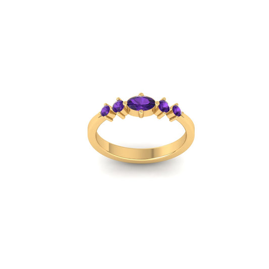 5 Stone Marquise Cut Amethyst Promise Ring