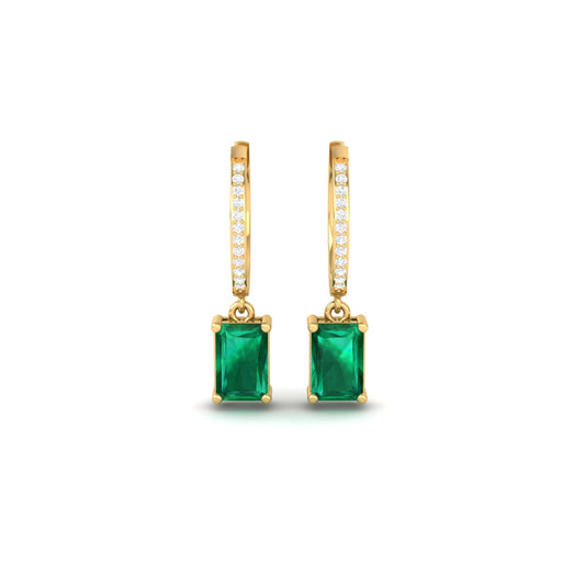 Emerald Drop Hoop Earrings