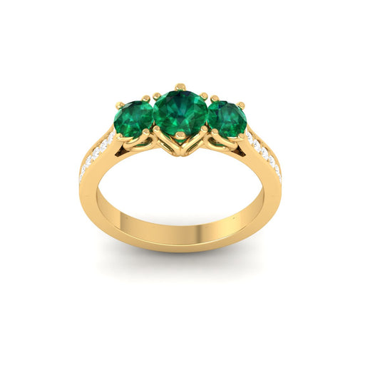 1.50CT Green Emerald & Diamond Women's Engagement Ring in 18K Yellow Gold Over Sterling Silver