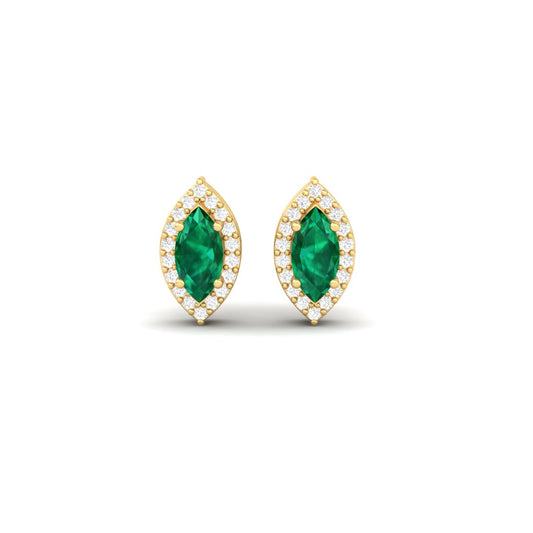Marquise Cut Emerald Halo Stud Earrings