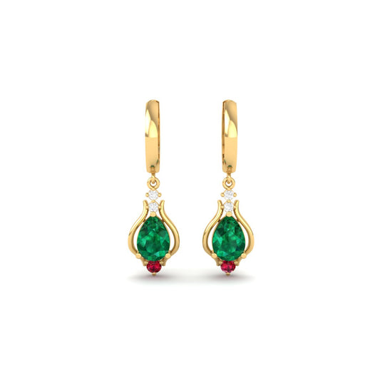 Pear Cut Emerald & Ruby Drop Earrings
