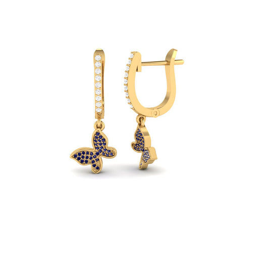 True Elegant Sapphire Butterfly Drop Earrings In Sterling Silver