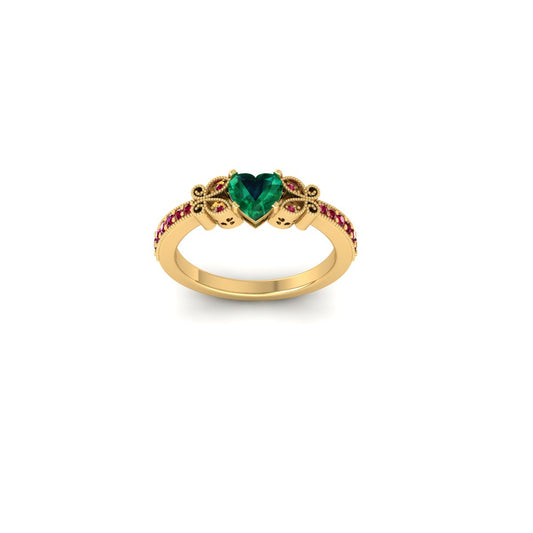 Heart Cut Green Emerald & Ruby Diamond Ring