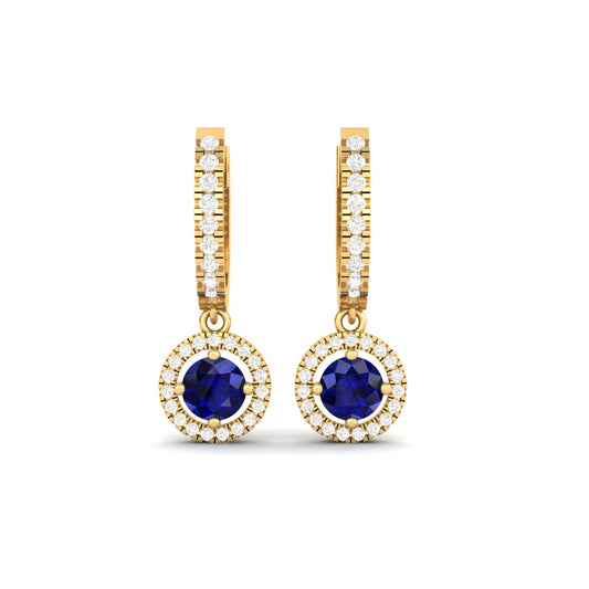 Elegant Sapphire Moissanite Dangle Earrings in 18kt Gold Over Sterling Silver