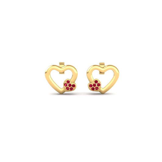 Red Ruby Heart Shape Stud Earring 18K Yellow Gold Over Sterling Silver