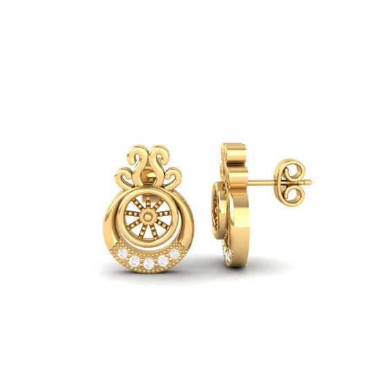 Wheel of Fortune Diamond Stud Earrings 18K Yellow Gold Over Sterling Silver