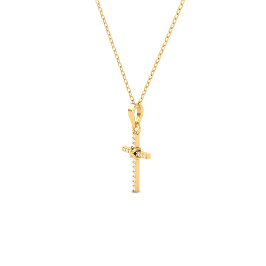 Diamond Cross Pendant Necklace with Bow Accent for Women in 18K Yellow Gold Over Sterling Silver