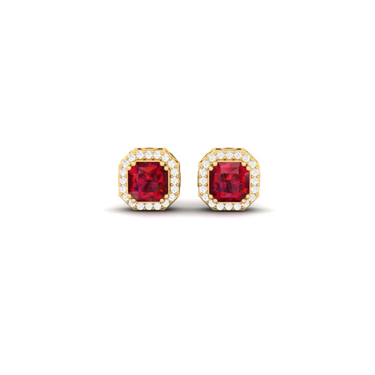 Cushion Cut Red Ruby Halo Stud Earrings for Women