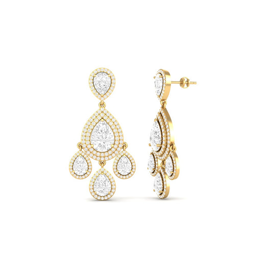 True Elegant Pear-Cut Moissanite Chandelier Earrings -18kt Gold Over Sterling Silver