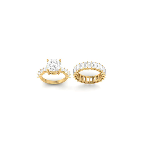 2.50 CTW Cushion & Emerald Cut Diamond Bridal Wedding Ring Set, Gold-Plated Engagement & Eternity Bands for Women