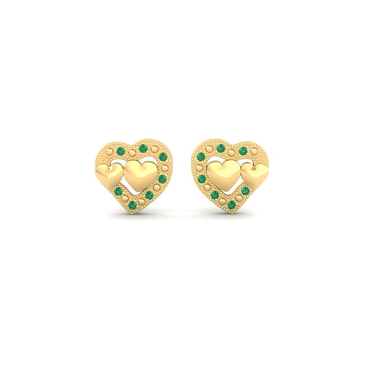 Double Heart Green Emerald Stud Earrings