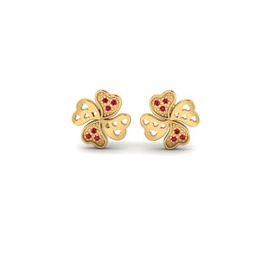 Clover Ruby Stud Earrings for Women, 18K Yellow Gold Over Sterling Silver, Heart-Shaped Lucky Charm Gift Clover Ruby Stud Earrings for Women, 18K Yellow Gold Over Sterling Silver, Heart-Shaped Lucky Charm Gift