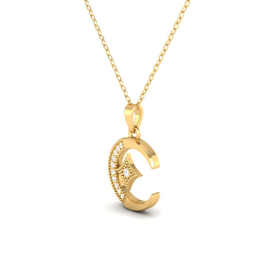 Crescent Moon and Star Diamond Pendant Necklace in 18K Yellow Gold Over Sterling Silver