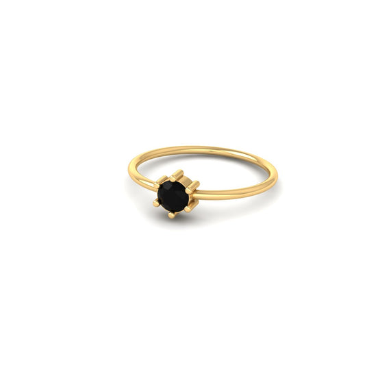 Minimalist Black Onyx Solitaire Ring in 18K Yellow Gold Over