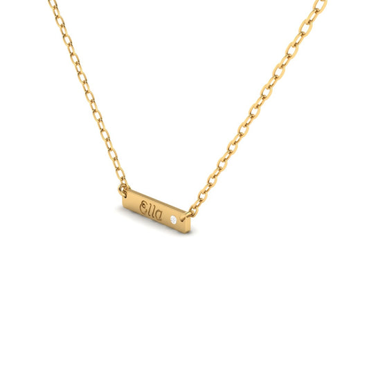 Personalized Name Bar Necklace with Custom Engraved Pendant for Women 18K Yellow Gold Over Sterling Silver