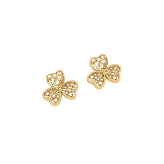 Heart Clover Diamond Stud Earrings – 18K Yellow Gold Over Sterling Silver