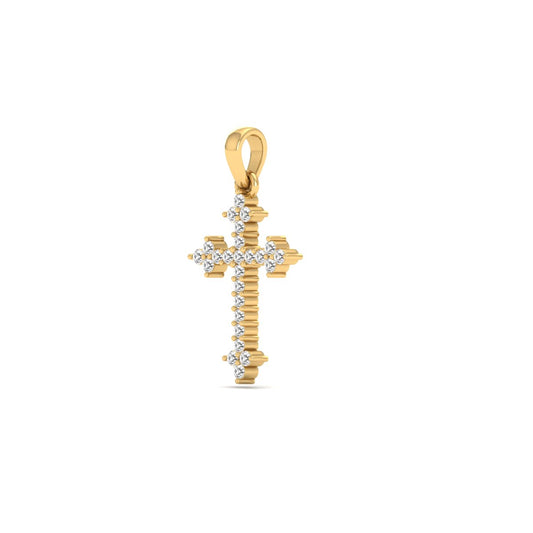 Round Cut Diamond Cross Pendant Necklace in 14K Yellow Gold Over Sterling Silver with Chain