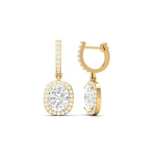True Elegant Cushion-Cut Moissanite Halo Drop Earrings 18kt Gold Over Sterling Silver