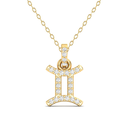 Gemini Zodiac Necklace – Horoscope Pendant in 18K Yellow Gold Over Sterling Silver