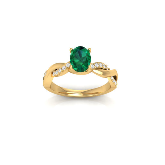 Oval Cut Emerald & Diamond Engagement Ring in 14K Yellow Gold Over Sterling Silver
