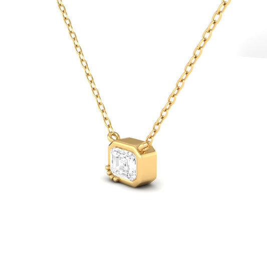 0.89CT Emerald Cut Bezel Set Diamond Pendant for Women in 18K Yellow Gold Over Sterling Silver