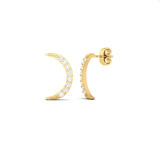 Crescent Moon Diamond Hoop Earrings 18K Yellow Gold Over Sterling Silver