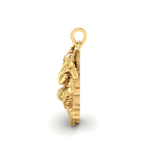 Lord Ganesha Playing Flute & Drum Gold Pendant Necklace