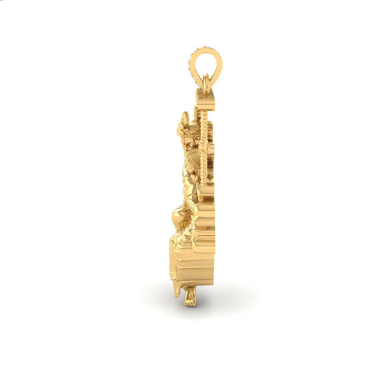 Gold Radha Krishna Swing Pendant Chain – Elegant Devotional Jewelry