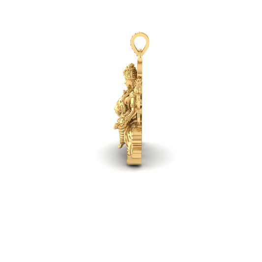 Royal Goddess Durga Pendant Necklace with Tiger – Intricate Gold Design