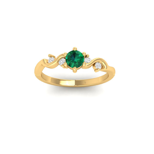 True Elegant 1.0CT Round Cut Simulated Green Emerald Engagement  Ring in 14k Gold Over Sterling Silver