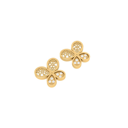 Diamond Butterfly Stud Earrings – 18K Yellow Gold Over Sterling Silver