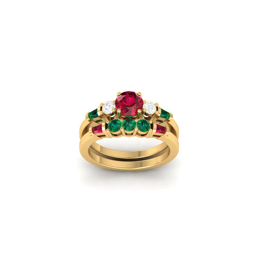Red Ruby Emerald Bridal Set