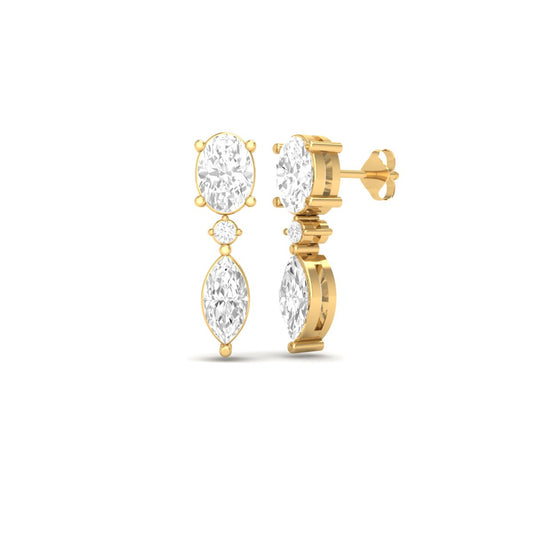 Oval & Marquise Moissanite Drop Earrings – 18K Yellow Gold Over Sterling Silver