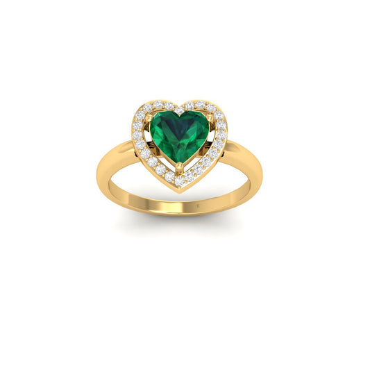 Green Emerald Round Cut Heart Shape Ring in 18K Yellow Gold Over Sterling Silver