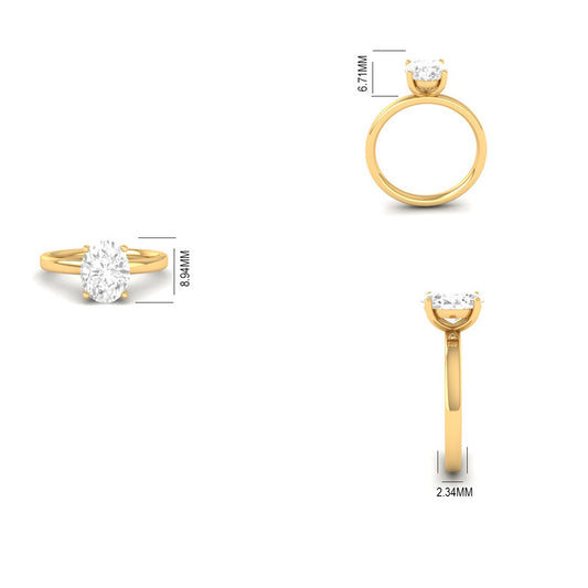 Oval Cut Moissanite Solitaire Engagement Ring in 14K Gold Plated