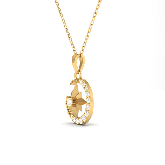 Moon and Star Diamond Pendant Necklace for Women in 18K Yellow Gold Over Sterling Silver