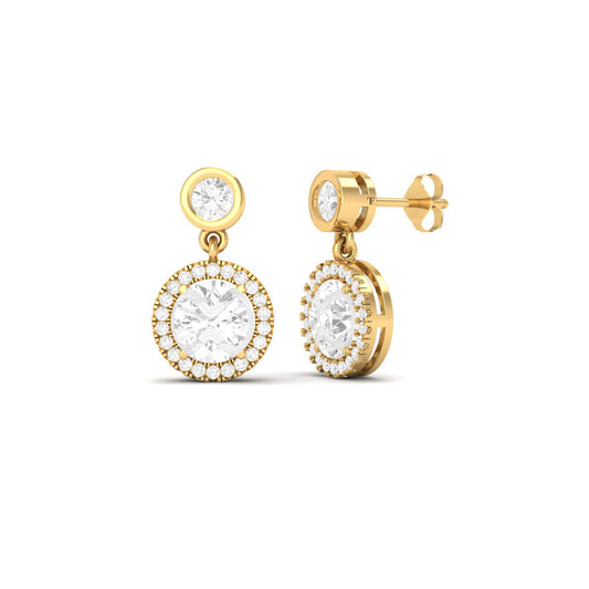 Double Halo Moissanite Drop Earrings 18K Yellow Gold Over Sterling Silver Bridal Dangle Earrings