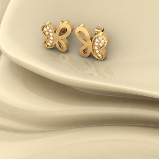 Butterfly Stud Earrings with Diamond Accents – 18K Yellow Gold Over Sterling Silver