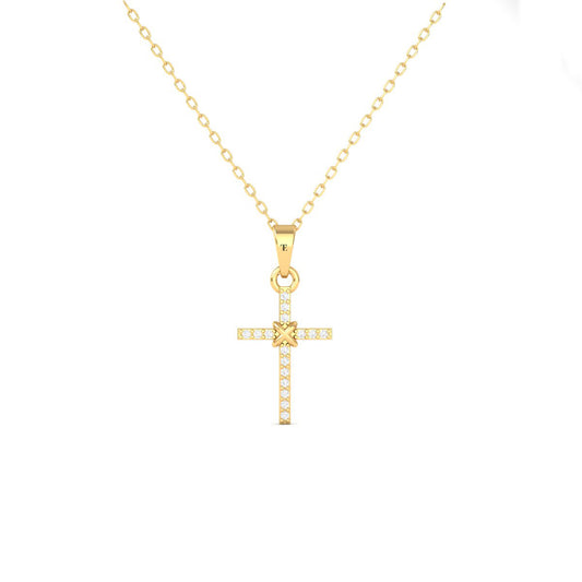Diamond Cross Pendant Necklace with Bow Accent for Women in 18K Yellow Gold Over Sterling Silver