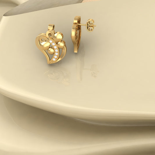 Heart-Shaped Diamond Stud Earrings for Women 18K Yellow Gold Over Sterling Silver