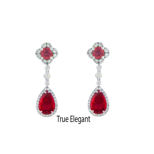 2.0CT Pear Ruby And Diamond Dangle Drop Earrings In Sterling Silver