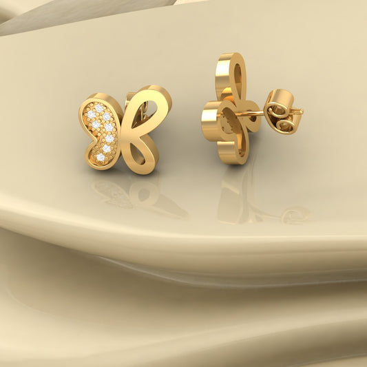 Butterfly Stud Earrings with Diamond Accents – 18K Yellow Gold Over Sterling Silver