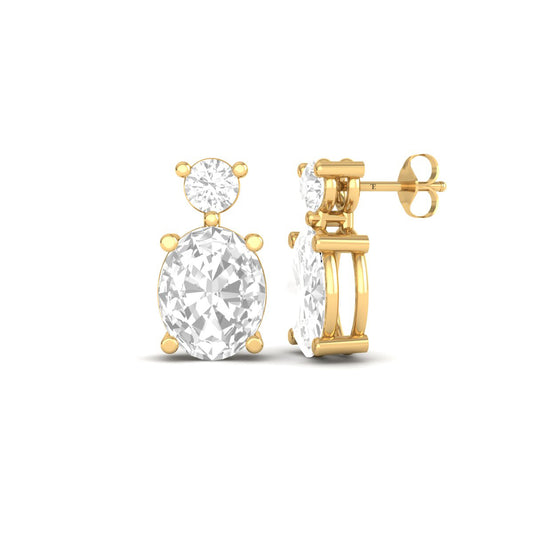 True Elegant Oval & Round Moissanite Diamond Drop Earrings | 18kt Gold Over Sterling Silver