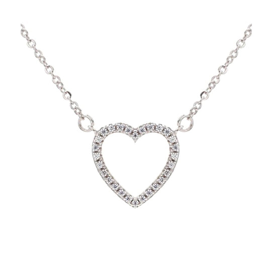 Dainty Moissanite Open Heart Pendant Necklace With 18 Inch Cable Chain